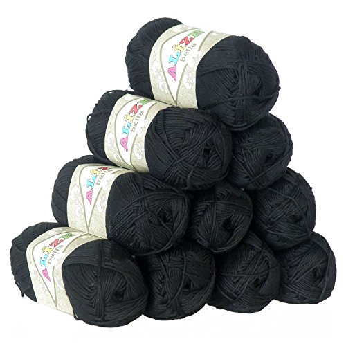 Wollpaket 10 x 50g ALIZE BELLA uni 100% Baumwolle, #60 schwarz