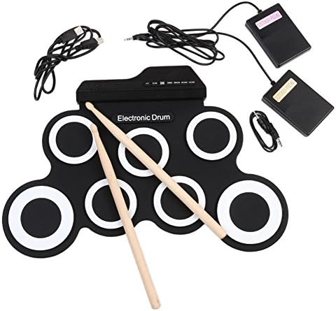 Drum 7 Pads Electronic Roll Up Kit Foldable Waterproof Silicone USB Powered For Beginners And Children