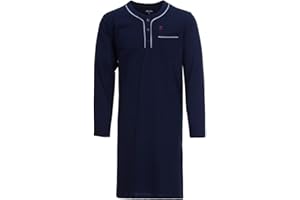 Henry Terre Herren Nachthemd Langarm Schlafanzug lang mit Brusttasche Schlafshirt