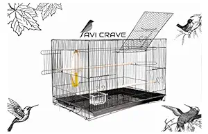 AVI CRAVE Bird cage for Birds,Parrot,Finches,Love Birds, with 2 Perch Stick,Cuttlefish Bone Holder,with Cuttlefish Bone,2 gate to Install breeding Box,Anti Bird Escape Lock (Black)