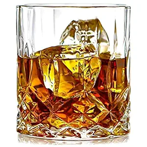 Syanka Premium Old Fashioned Crystal Whiskey Scotch Glass Set 6 (Barware for Scotch, Bourbon, Liquor and Cocktail Drinks, 320 ML)