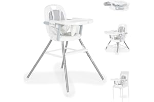 DERMODIVA Seggiolone Pappa multifunzione per bambini 6 mesi - 3 anni, si trasforma in sedia e alzasedia, vassoio regolabile, poggiapiedi, comodo, facile da pulire e da spostare (grey)