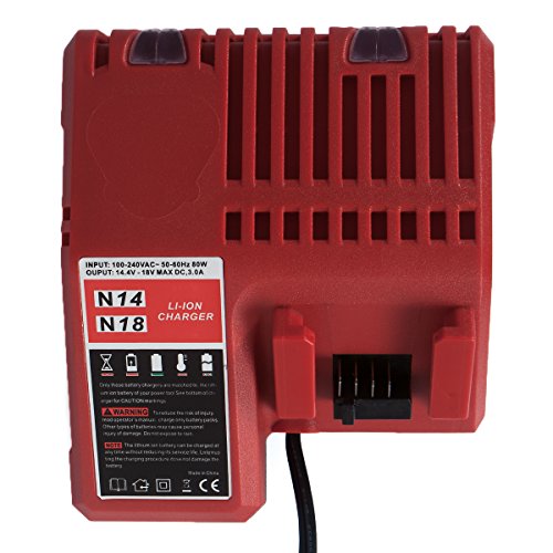 FLAGPOWER Ladegerät 14.4V 18V Li-ion Werkzeug Akku Ersatz Ladegerät für Milwaukee 14.4V-18V Li-ion Batterie M18 48-59-1812, 48-59-1807, 48-59-1806, 48-59-1840, 2710-20 - 3