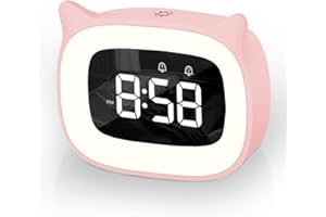 ‎AOREUN Aoreun Wecker Digital Kinder, Dual-Wecker mit licht Digital, Cute Katzen Kinderwecker Nachttischlampe Snooze Funktion 18 Musik 5 Helligkeitsmodus, zeitgesteuertes Nachtlicht wecker (Rosa)