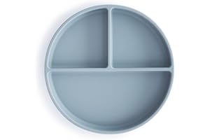 mushie Children's Plate Split with Non-Slip Suction Cup, Silicone Tableware for Babies and Toddlers, BPA-Free, Dishwasher Safe, High-Quality and Durable First Equipment, Powder Blue