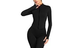 SEAUR Damska kurtka z długim rękawem do biegania z otworami na kciuki, pełny zamek błyskawiczny, kurtka sportowa z kieszeniami