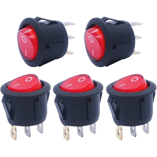 KCD1 SPST Switch KCD1 Rocker Switches - 5-Pack SPST 23mm Round Boat  Switches 4 Pin Round Rocker Switch 10PCS 23mm Diameter Red Light 3 PINS ON-OFF SPST Round Rocker Swit