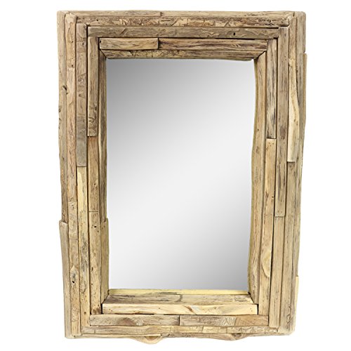 Spiegel Rahmen aus Holzstücken Thailand Massiv Holzrahmen Wandspiegel Holz-Spiegel ca. 45 x 60 cm Nr. 1