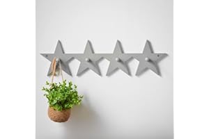 Haus Projekt Gris Ganchos de Pared Forma Estrella, Organizador de Pared Flotante Infantil, Decoración de Habitación, Solución de para Niños Multiusos, 60x17,5x1.5cm, Star Hooks Variation (Grey)