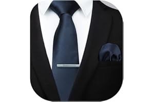 HISDERN Cravatta da Uomo e Fazzoletto da Taschino Classico Cravatta da Matrimonio Solida con Fazzoletto e Fermacravatta