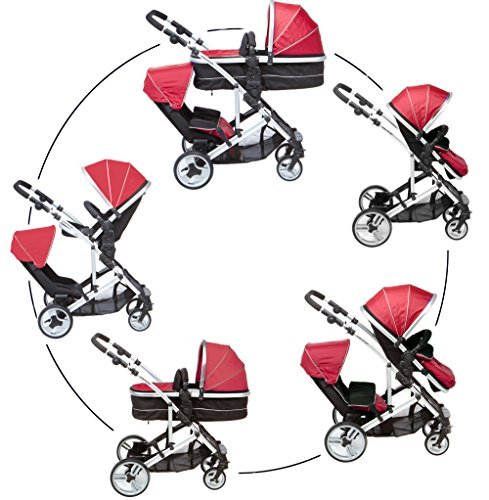 kidz kargo Dual DS Combi Double Pushchair with Carrycot (Berry Red)