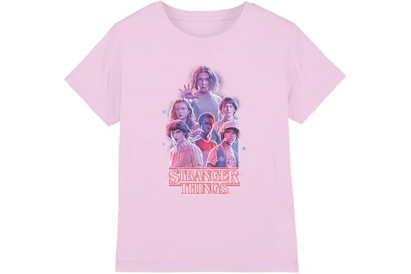 Stranger Things flicka Stranger Things rosa glöd grupp flickor t-shirt (paket med 1)
