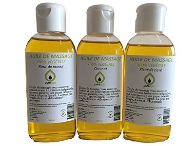 Purespa by Purenail Coffret Modelage Invitation aux Voyages- Mix de 3 flacons d'Huiles de massage Parfumées Fleur de Monoï, Fleur de Tiaré et Noix de Coco, 100% végétale - 3 x 100 ml