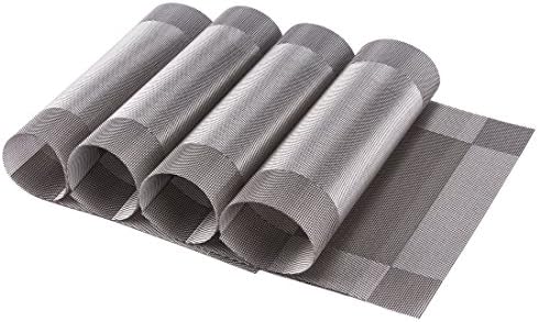 Place Mats for Dining Table or Kitchen, Quality Thermal Bonded Edges, Reversible Placemats, Vinyl Placemat Set of 4, Adiabatic Placemats Pad Weave Woven Effect Modern, Rectangle Square Corner Design Mats,45*30cm (Grey)