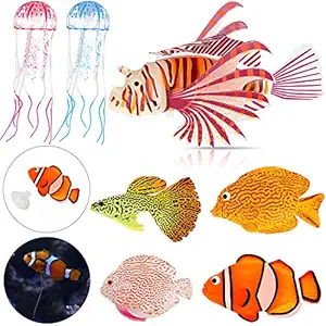 Weewooday 7 Pieces Artificial Glowing Fish 5 Styles Colorful Fake Fish Glowing Effect Aquarium Decor Floating Ornament Simulation Jellyfish for Fish Tank Decoration