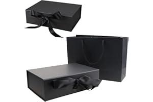 DNGH Scatola Regalo con Coperchio Scatole Regalo con Nastro Gift Box con Chiusura Magnetica Confezione Regalo con Fiocco Per Matrimonio Natale Compleanno Sorpresa Scatola Regalo (Nera)