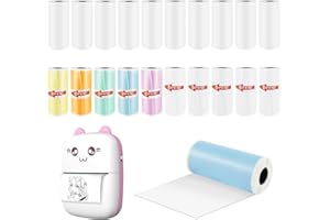 CRAGMUT 20 rolek papieru do drukarki termicznej 57 x 25 mm, zestaw 5 kolorowych rolek, 10 białych papieru termicznego i 5 samoprzylepnych papieru termicznego, do mini drukarki, natychmiastowego aparatu