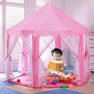 Shuban Princess Castle Play Tent for Girls ? Indoor & Outdoor Large Kids Play Tent for Imaginative Games ? Princess Tent, 230 Polyester Taffeta-Pink-55 x53