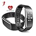 Produktbild Herzfrequenz Monitor Armband Bluetooth 4.0 Fitness Tracker Wireless Sleep Zähler mit Touch Bildschirm Wasserdicht Schrittzähler Fernbedienung Selbstauslöser Smart Bands für Android iPhone IOS Smart Phones, Schwarz