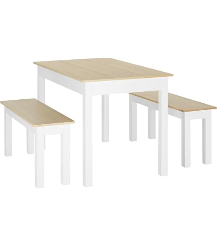 Table à Manger DOCK Avec 2 Bancs - 140x80x75 Cm, Design Moderne, Métal Et Bois