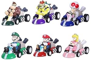 HUAWELL Supe Mari Bs Kart Lot de 6 voitures et motos Luigi Yoshi Toad Princesse Peach Donkey Kong 6,3 cm pour enfants + cadeau