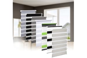 Eurohome Doppelrollo Klemmfix ohne Bohren, Duo Rollo,100cm x 150cm (Stoffbreite 96 cm) Leinen Transparentes und undurchsichtiges Sichtschutz Rollo mit Klemmträgern für Fenster und Türen