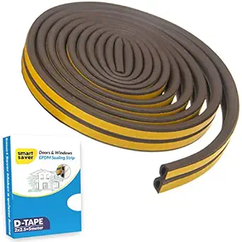 Smart Saver D Shaped (Brown) Self-Adhesive Epdm Doors and Windows Foam Seal Strip Rubber Weatherstrip 5 Meter (2 X 2.5 M = 5 Meter)-Pack of 1