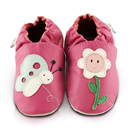 Snuggle Feet - Suaves Zapatos De Cuero Del Bebé Flor con cara feliz (12-18 meses)