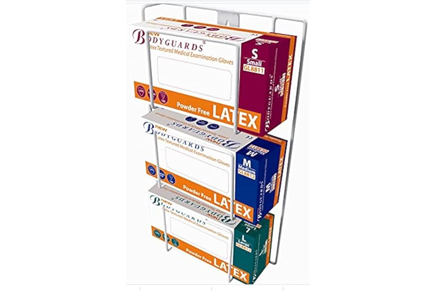 Triple Glove Wall Mounted Surgical Glove Dispenser Wired Rack with Three Compartments for Gloves Aprons Wipes Holder