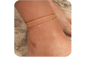 Kenivira Anklets for Women, Dainty Layered Waterproof Anklet for Women Adjustable, Anklet Set Beaded Rope Link Beach Ankle Bracelets for Women
