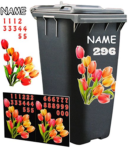 Aufkleber für Mülltonne – “ Motiv-Mix “ – circa 40 tlg. Set – incl. Zahlen – Mülltonnenaufkleber / Mülltonnensticker – Sticker _ wetterfest & wasserfest – Mülltonnen / Mülleimer – lustige Tiere – Ente / Küken – Entchen – Blumen – Blüten Schmetterlinge - 4