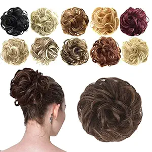 FESHFEN Scrunchy Scrunchie Hair Bun Updo Hair Ribbon Ponytail Extensions Hair Extensions Wavy Curly Messy Extensions Donut Hair Chignons Hair Piece-M4/30 Medium Brown & Light Auburn Mixed