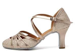 HROYL Zapatos de Baile Latino Mujer Cerrados Salsa y Bachata Tango Zapatos Baile Flamenco de Salón Tacon Bajo 511-512