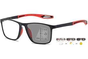 ABETOS Okulary progresywne, wieloogniskowe, do czytania, fotochromowe, filtr niebieskiego światła, TR90, oprawki sportowe, dla mężczyzn i kobiet, wieloogniskowe, pomoc w czytaniu z okularami