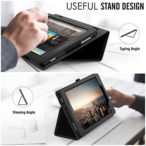 MoKo Hülle für Fire HD 8 2016 – Kunstleder Ständer Schutzhülle Smart Cover mit Auto Schlaf / Wach Funktion und Stift-Schleife für Fire HD 8 Tablet (6. Generation – 2016), Schwarz - 5