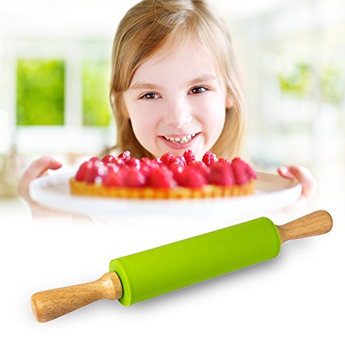 Happy Pastry Chef Teigroller 39 cm Gesamtlänge Antihaft – Nudelholz Silikon Antihaft (Grün) - 3