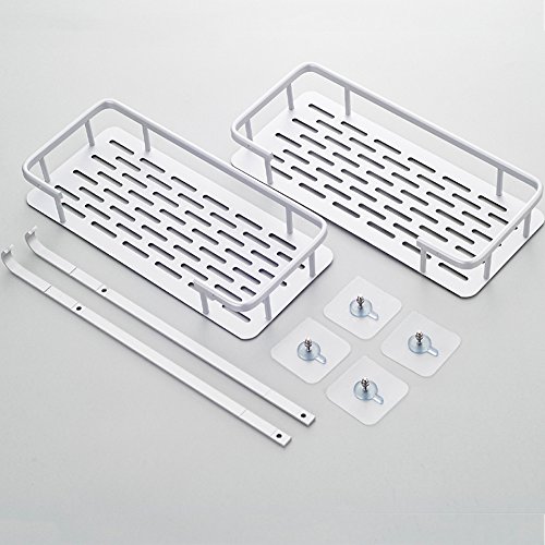 Swallowzy Kein Bohren Badezimmer Regal, haltbares Aluminium Sticky Regal Dusche Lagerung Handtuch Wandhalterung Regal Dusche Caddy Regal Storage Rack Corner Shampoo Korb-Halter mit Haken, Style B 2 Tier - 3