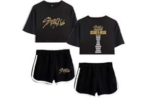 Flyself Kpop Stray Kids T-Shirt Tracksuits Two-Piece Crop Tops+Shorts Set Bang Chan Changbin Hyunjin Felix Seungmin Jeongin Jisung Minho Woojin
