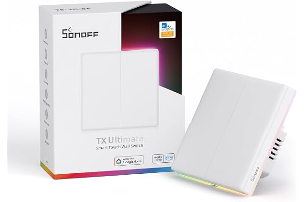 SONOFF T5 2 Gang WiFi Smart Touch Light Switch, 2 Way Wireless Wall Light Switch, Full Touch Switch, LED Light Switch, Doorbell Smart Wall Switch, kompatibel med Alexa, Google Home, 10A/2400W