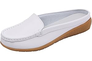 TEELONG Zapatos casuales para caminar para mujer, mocasines planos de piel sintética con puntera cerrada, cómodos mulos, mocasines, diapositivas