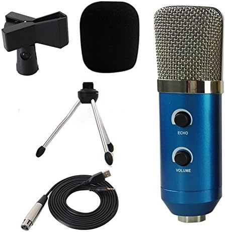Zeeneek USB Studio Condenser Recording Microphone (Cardioid Pick-up Pattern) with Stand + Anti-wind Foam Cap BM-100FX (Blue)