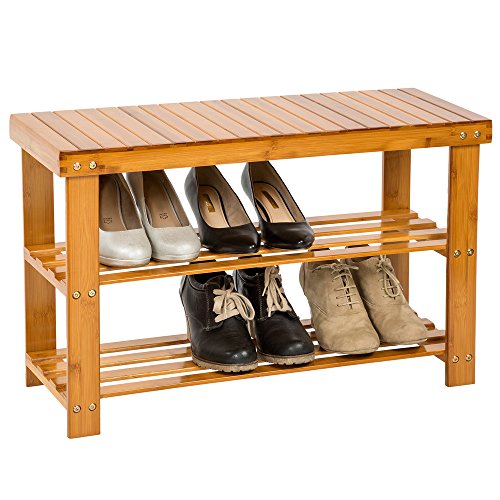 TecTake Schuhregal mit Sitzfläche Sitzbank aus Bambus Holz 70x28x45,5 cm - 2