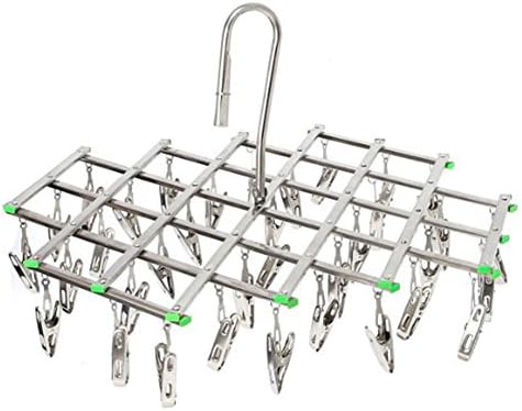 AZITEKE Stainless Steel Drying Rack with 35 Clips, Space Saver Hanger,Smart Hook Design Avoid Blowing Away, Drying Pegs for Socks, Towels, Underwear, Scarves, Shirt or Small Size Clothes