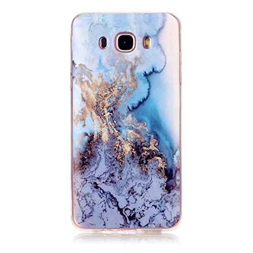 Samsung Galaxy J7 2016 J710 Hülle,JIEJIEWYD Weiche TPU Silikon Gel Transparent Weichem Ultraleicht Marmor Serie Handytasche Etui Cover für Samsung Galaxy J7 2016 J710 - Blau