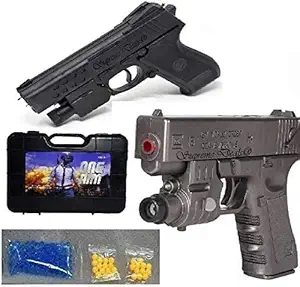 LUTION pubg Bullets Toys Gun Plastic Safe Weapon Pistol Gunshot Outdoor Game Toy for Children Kid Boys Gift -Black with LEZOR Light PUBG Air Suitcase 6mm & Jelly Laser Target Kids-(Multicolor Random colour will be send)