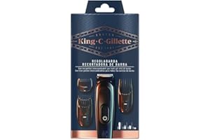 KING C. GILLETTE King C.Gillette Kit tondeuse à barbe pour homme, tondeuse sans fil + lames aiguisées de longue durée et 3 régulateurs de longueur interchangeables pour le soin de la barbe