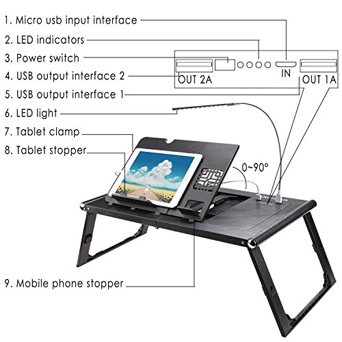 Ancheer Einstellbare Laptop Tisch Lapdesk Betttisch Faltende Smart-Tabelle mit Power Bank 10000mAh, Schwarz - 2