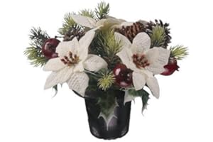 PERMABLOOM CHRISTMAS - an artificial white poinsettia memorial vase pot - grave side