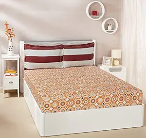 Amazon Brand - Solimo Bubble Bounty 144 TC Cotton Floral Double Bedsheet with 2 Pillow Covers, Orange