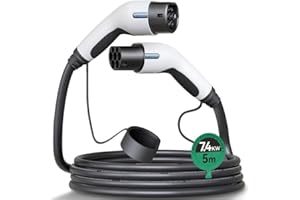 Miracle EV Connctor Cavo Ricarica Auto Elettrica Tipo 2, modalità 3 / 32A / 7.4 KW / 1 Fase / 5 Metri, Cavo Tipo 2 di Ricarica Compatibili con Quasi Tutte Auto Elettriche e Ibride（Bianco）